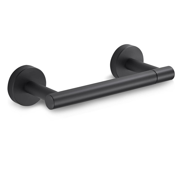 FORIOUS Black Toilet Paper Holder Wall Mount, Matte Black Bathroom Toilet Paper Holder for SUS 304 Stainless Steel, Double Post Pivoting Toilet Paper Roll Holder for Bathroom RV