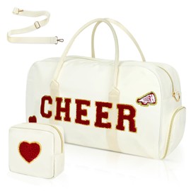 Cheer Bag Cheerleader Overnight Duffel Bags Nylon Chenille Letter Embroidered Overnight Bag Weekender Bag with Shoes Compartment and Toiletry Bag Practice Gymnastics Ballet School Gym Sleepover Bag
