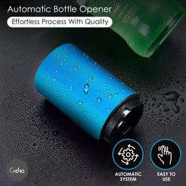 GOCHA Gadgets, Abridor magnético de botellas de acero inoxidable para abrir botellas y presionar, abrebotellas de acero inoxidable, abrebotellas con imán automático para empujar y jalar, paquete de 1 (azul neón)