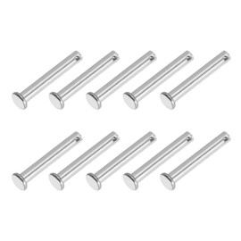 PATIKIL 6 x 40 mm Single Hole Clevis Pins, 10 Pcs 304 Stainless Steel Flat Head Pin for Hitch Pin Lock Link Hinge Systems, Silver
