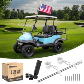 10L0L Golf Cart Flag Holder and Flagpole Bracket Mount Compatible with for Yamaha EZGO TXT RXV Club Car DS Precedent Icon EV Star Embroidered USA Flag (12"×18") Included Silver