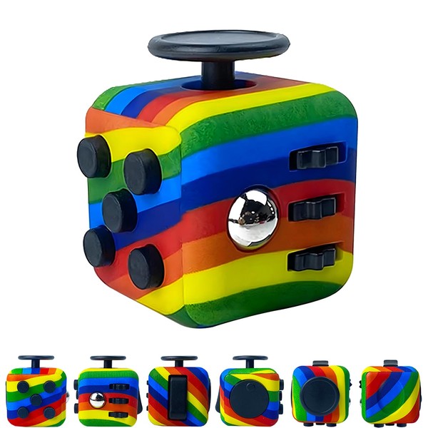 ZCOINS Rainbow Fidget Cube with 6 Sides Stress Relief Fiddle Toys Autism Sensory Toys Fidget Toys for Adults and Kids