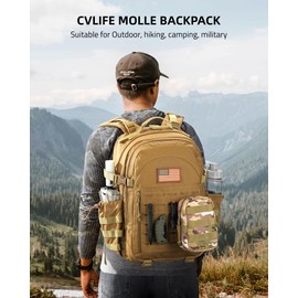 CVLIFE Tactical Military Backpack for Men Hiking Day Pack 40L Molle Backpack 3 Day Army Assault Pack Bug Out Bag Camping Trekking Outdoor Rucksack Daily EDC Backpack with Water Bottle Holder, Tan