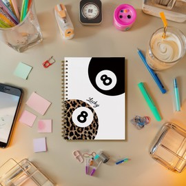 DOFQZ Trendy Leopard Print Y2K Lucky 8 Ball Spiral Notebook Journal, Funky Aesthetic Cheetah Print Hardcover Notebook for Work School Office Supplies, 5.5 x 8.3 Inches