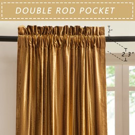 PRIMROSE Gold Curtains 120 inch for Living Room Velvet Blackout Rod Pocket Window Drapes Treatment Semi Room Darkening Decor Golden Curtains for Bedroom Set of 2 Panels