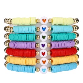 WERFORU Women's Charm Bracelets Sets Women Friendship Stretch Bracelets,7PCS LOVE-Colorful Set