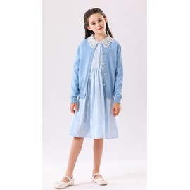 SMILING PINKER Girls Cardigan Sweater School Uniforms Button Long Sleeve Knit Tops (Light Blue,4-5T)