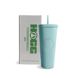 Hogg 24oz Studded Tumbler - Mint, Iced Coffee Cups with Lids Reusable, 24 oz Tumbler with Lid and Straw, Venti Reusable Iced Coffee Cup, Bling Cup, DIY Circle for Vinyl or Stickers, Blue Tumbler