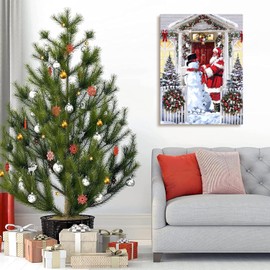 Dimpoli Christmas Canvas Wall Art, Santa Claus and Snowman Decorations Artwork Print on Canvas, Christmas Theme Wall Art Decorations for Home Living Room Decor 16x24 Inches