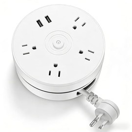 Kasoyo Retractable Power Strip with USB Ports - 4 AC Outlets & 2 Smart USB Charging Ports, Wall-Mountable Surge Protector for Home Office Travel