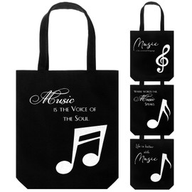 Coume 4 Pcs Music Note Totes Bag Bulk Canvas Music Handbag Reusable Shopping Bags Music Valentine Gifts for Music Lover Teacher