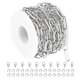 KYUNHOO Silver Jewelry Making Chain Roll Stainless Steel Paperclip Chains Bulk 5 Meters Long Craft Chain with Lobster Clasps Jump Rings for Men Women DIY Jewelry Supplies