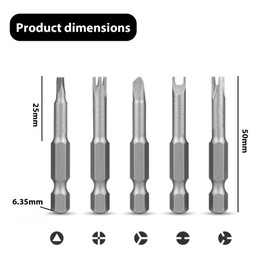 GisWell 5-Piece Special Screwdriver Set, Special Shaped Screwdriver Set, Screwdriver Bits 50 mm, Special Screwdriver Made of Chrome Vanadium Steel (Silver)