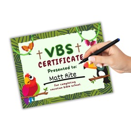 Vacation Bible School VBS Certificate of Completion Award | 50 pk 8.5x11” Jungle Wild Animals Safari Camp School Participation