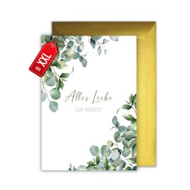 WBdesignz Greeting Card Envelope "Alles Liebe zur Hochzeit" (German Language) with Eucalyptus Leaves (XXL DIN A4)