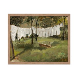 Poster Master Vintage Laundry Drying in the Sun - Retro Line Print - Domestic Scene Art - Gift for Men & Women - Decor for Laundry Room, Bedroom or Living Room, 11x14 Beige Framed