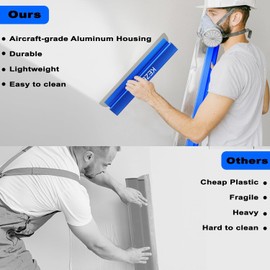 KEZERS Drywall Skimming Blade, 0.3mm Stainless Steel Blade, Smoothing & Knockdown Drywall Trowel, Extruded Aluminum, Durable Wall-Board, High-Impact End Caps