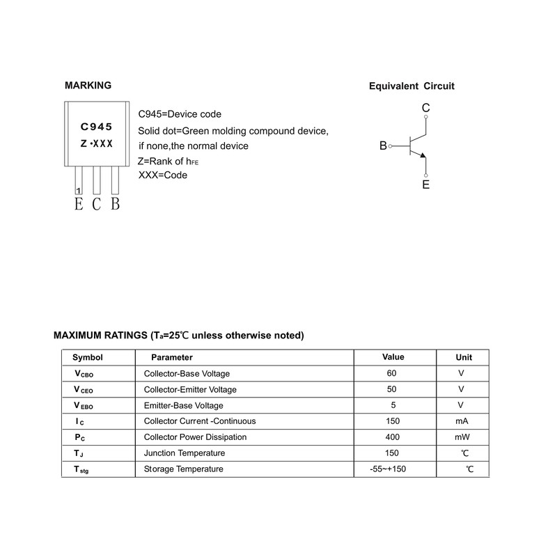 20PCS 2SC945GR 2SC945 NPN Transistor TO-92 40V 150MA 400mW Marking