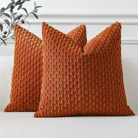 Sungeek Set of 2 Corduroy Cushion Covers, Decorative Cushion Covers, Soft Cushion Cover, Decorative Cushion, Sofa Cushion, Boho Decorative Cover, Cushion Cover for Sofa, Bedroom, Living Room (Caramel,