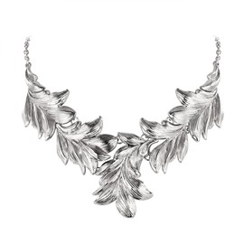 Flyonce Chunky Necklace for Women, Cocktail Party Large Leaf Art Deco Custume Jewelry Bib Statement Silver-Tone