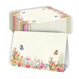 DRWJPAT Floral Place Cards, Butterflies Name Card For Table Setting, 25 Food Table Tent Cards For Birthday Wedding Baby Shower Dinner Party, Food Name Labels Decorations -A07