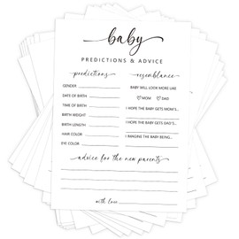 Newborn Predictions and Advice Cards, 50 Pcs Newborn Shower Game Cards, Advice and Wishes for New Parents, Fun Gender Reveal Games (Black)