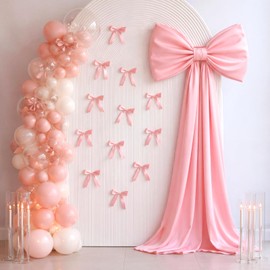Crowye 13 Pcs Large Pink Bow Decor Set Include 71 x 20 Giant Coquette Bow Decorative Satin Ribbon Tie and 12 Pcs 6" Small Pink Bows with Hanging Ring for Wedding Birthday Party Baby Shower Room Decor