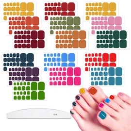 JERCLITY 352 Pieces 16 Sheets Solid Color Toenail Polish Strips Stickers Self Adhesive Bright Color Toenail Full Wraps Full Nail Stickers Nail Art Decal Strips with Nail File for Women Girls