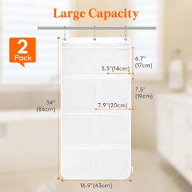 Lifewit Mesh Shower Caddy, 7 Pockets Hanging Shower Organizer with Quick Drying Mesh, Portable Space Saving Bathroom Organizer to Hold Soap, Shampoo and Cruise Ship Essentials, White, 2 Pack