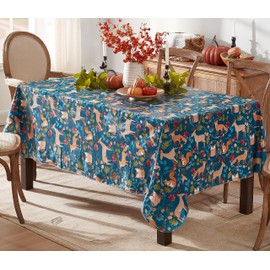 Newbridge Thanksgiving Woodland Critters 52 x 70 Inch Rectangle Vinyl Tablecloth with Flannel Backing, Squirrels, Deer and Owl Autumn Wreath Easy Care Table Cover for Holiday Party Dining