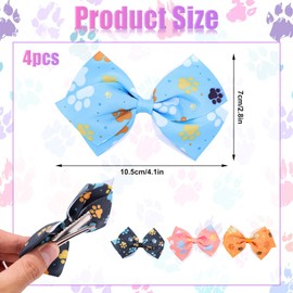 4 Stück Haarschleifen für Mädchen, Süß Hundepfote Aufdruck Schleifenband Krokodilklemmen Cartoon Haarschmuck für Kinder Kleinkinder Mädchen Frauen Partygeschenke