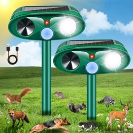 2 Pack Upgraded Solar Ultrasonic Animal Repellent Squirrel Fortress Pro Outdoor,Waterproof Deer Repellent with Motion Detection & Strobe Light,Mouse Raccoon Dog Rabbit Cat Deterrent for Yard Garden