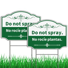 Do Not Spray Sign, No Spray Pesticide Yard Sign, Bilingual Plant Sign in English and Spanish, 2Pack-12"x9"Double Sided with Metal Stake, UV Protected, Non-Fading, Easy to Mount (Green)