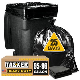 Tasker 95-96 Gallon Trash Bags Heavy Duty 2 Mil Contractor (Value-Pack 25 Bags w/Ties) Extra Large Contractor Trash Bags 90-100 Gallon Garbage Bags