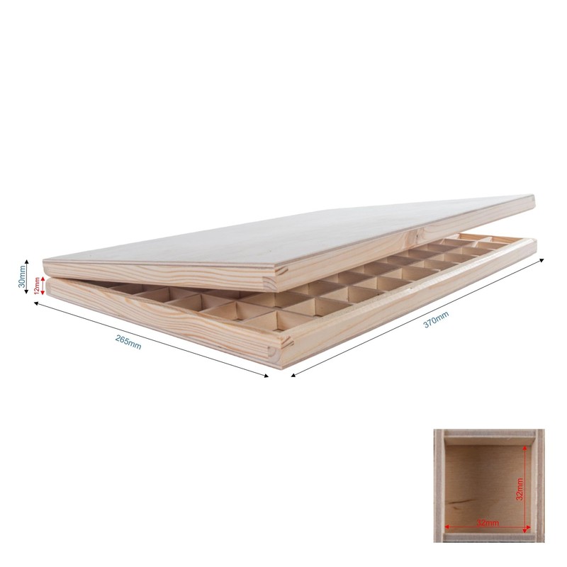 WooDeeDoo Shallow Slim Wooden Box | 70 Compartments | Gemstone
