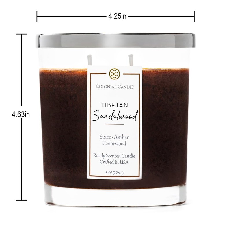 Colonial Candle Tibetan Sandalwood Scented Candle Jar, Highly Fragranced Candles