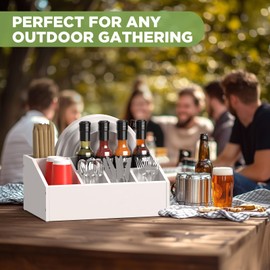 Lille Home Paper Plate Dispenser & Holder for Kitchen Counter, Bamboo Rustic Silverware Utensil Caddy, 6-Compartment Bamboo Paper Plate Organizer Box For Kitchen Counter, Party, Camping, Picnic