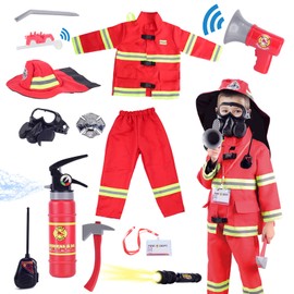 Lesheng space 13 piece Kids Fireman Costume Firefighter Dress-Up Toy Set for Children Boys and Girls Fire Chief Pretend Role Play with Accessories