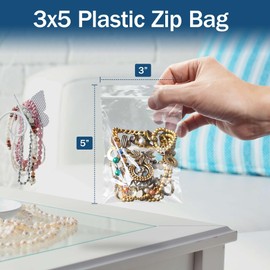 Small Zip Bags - 100 3x5 Clear Plastic Bags - 2 Mil, Small with Zip Lock - Good for Jewelry, Snacks, Crafts, and More