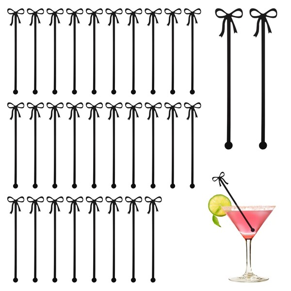 Yuanchu 30 Pack Coquette Acrylic Bow Drink Stirrers, Swizzle Sticks