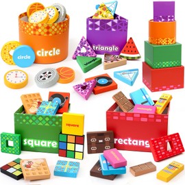 Atoylink Shape Sorting Game Wooden Toy Baby, Stacking Game Montessori Toy Wood with 4 Stacking Tower Boxes & 24 Wooden Block Shapes, Motor Skills Toy, Educational Toy Gifts for Toddlers, Baby