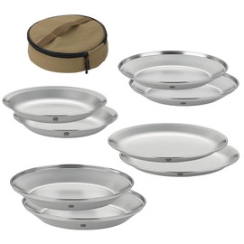 CAMPINGMOON Camping Plates 8 pack set Salad Side Dinner Plate Dishes Outdoor Tableware Stainless Steel with Canvas Case S397-2S