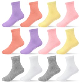 SkiBeaut Toddler Boys Socks- Kids Socks with Grips 12 Pairs Non Slip Skids Toddlers Girls Socks with Grippers for 12-36 Months 1-3 Years