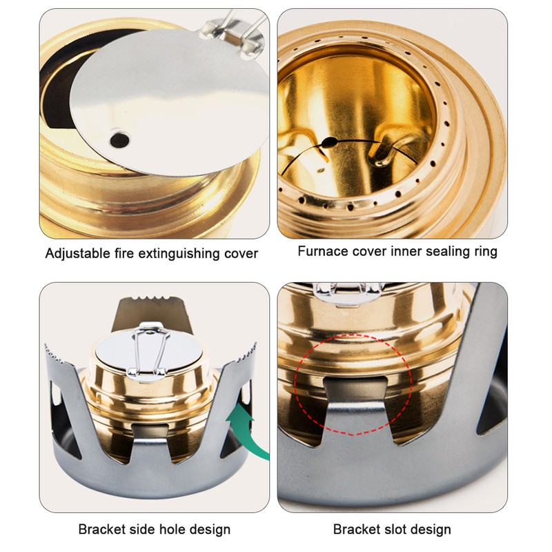 Mini Copper Spirit Cooker Portable Camping Stove with Aluminum Stand