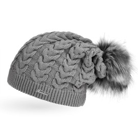 Neverless Beanie Cool Women's Knitted Lined Fur Pom Pom Winter Hat Bobble Hat -
