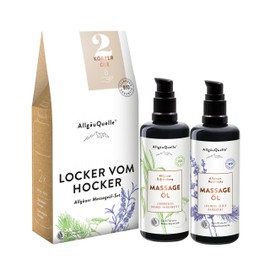 AllgäuQuelle Organic Massage Oil Set Loose from the Stool, Gift Set with 2 x 100 ml Natural Organic Massage Oil Nourishes the Whole Body with Sesame, Jojoba, Avocado and Shea + Natural Essential Oils