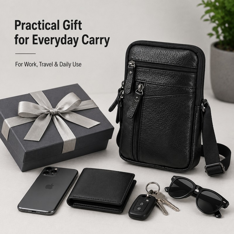 Leather Crossbody Bag for Daily Carry – Compact Multi-Pocket Phone