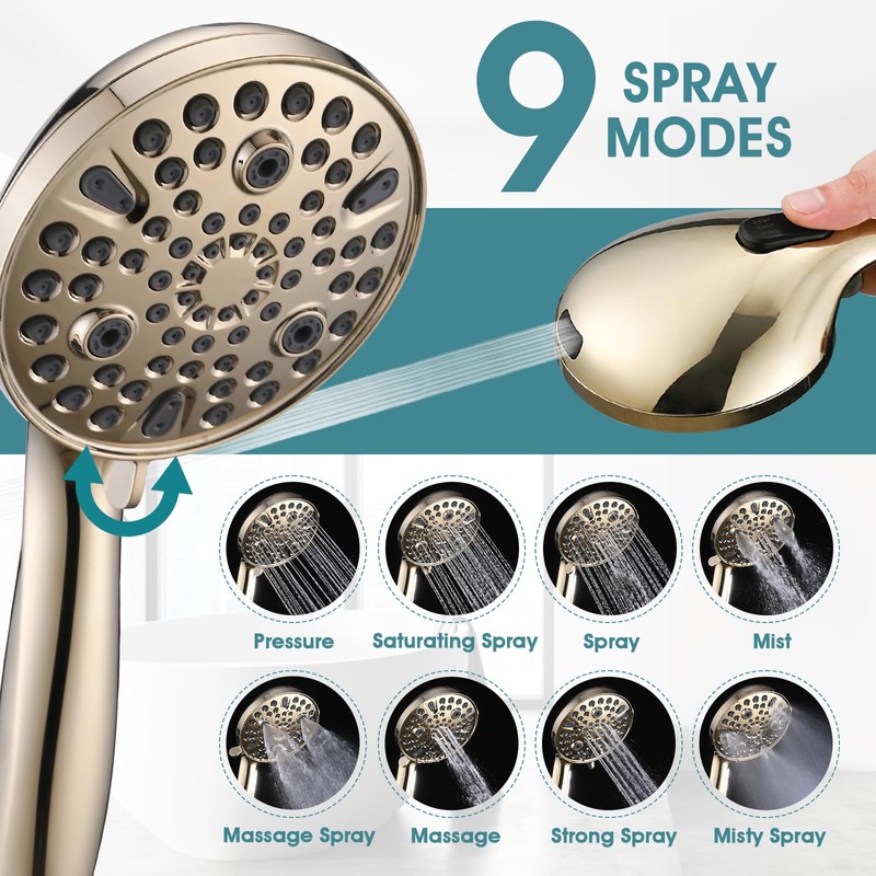 LOCALAND Hand Shower with Slide Bar, High Pressure 10 Setting