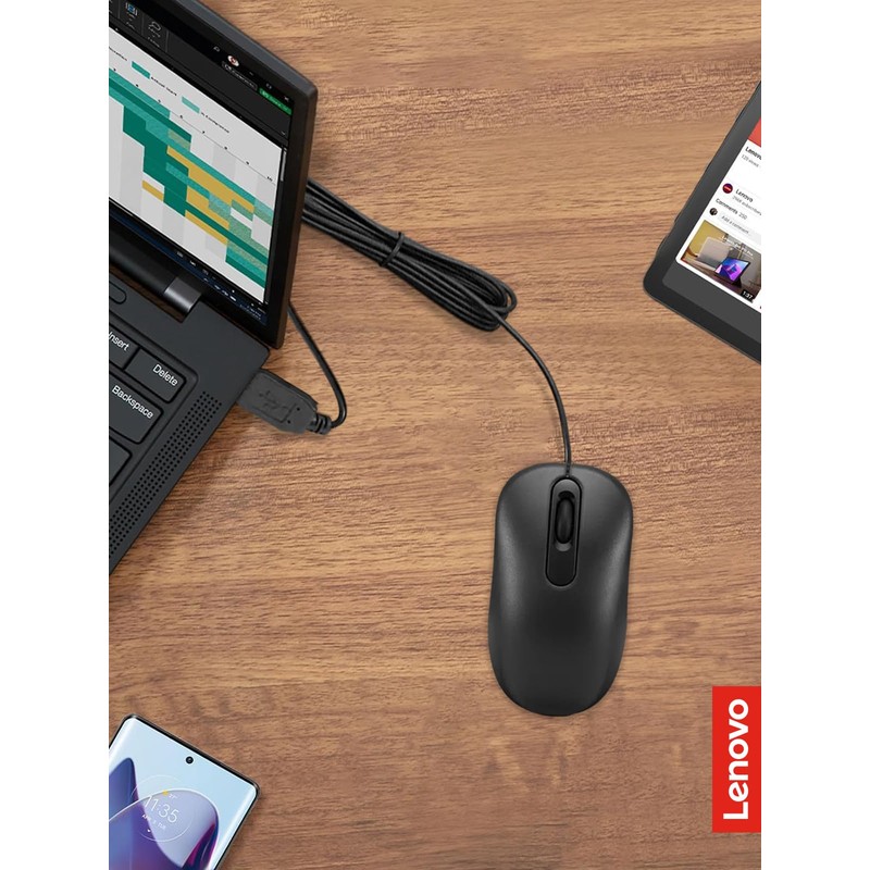 Lenovo 100 Wired USB Computer Mouse for PC, Laptop, Computer