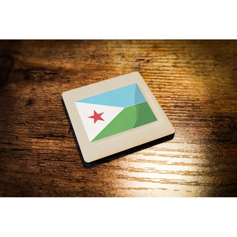 Wooden Fridge Magnet - Djibouti Flag Design with Star and